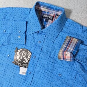 NEW! Panhandle‎ Select Snap Shirt Mens L Blue L/S Geometric Western Pearl Snap